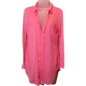 Splendid Pink Barbie Shirt Long Sleeve Fuchsia Blouse Sz M Tunic Collared Pocket